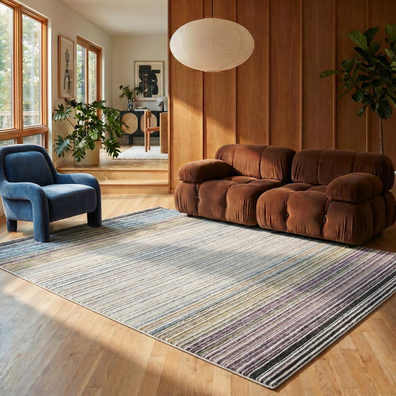 Tapis intérieur rayé beige / bleu 4 pi x 6 pi (3 pi 11 po x 5 pi 7 po) Mika de Branch Branch