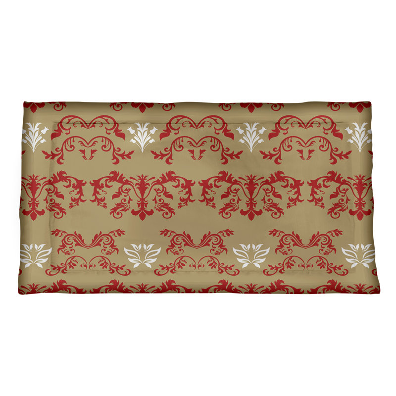 Football Baroque Pattern Pillow Sham, King, Microfiber, Gold/Red/White