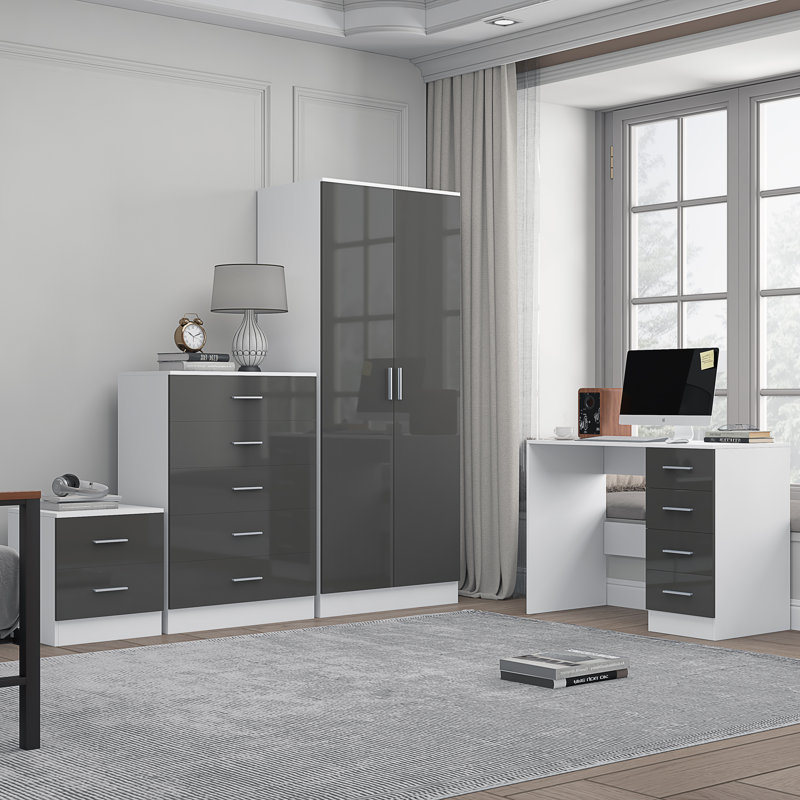 Eva Piece Bedroom Set, Grey Gloss / Matt White