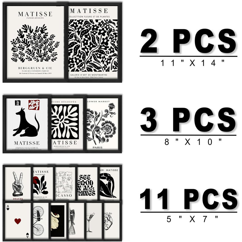 16 Pcs Framed Black Wall Art