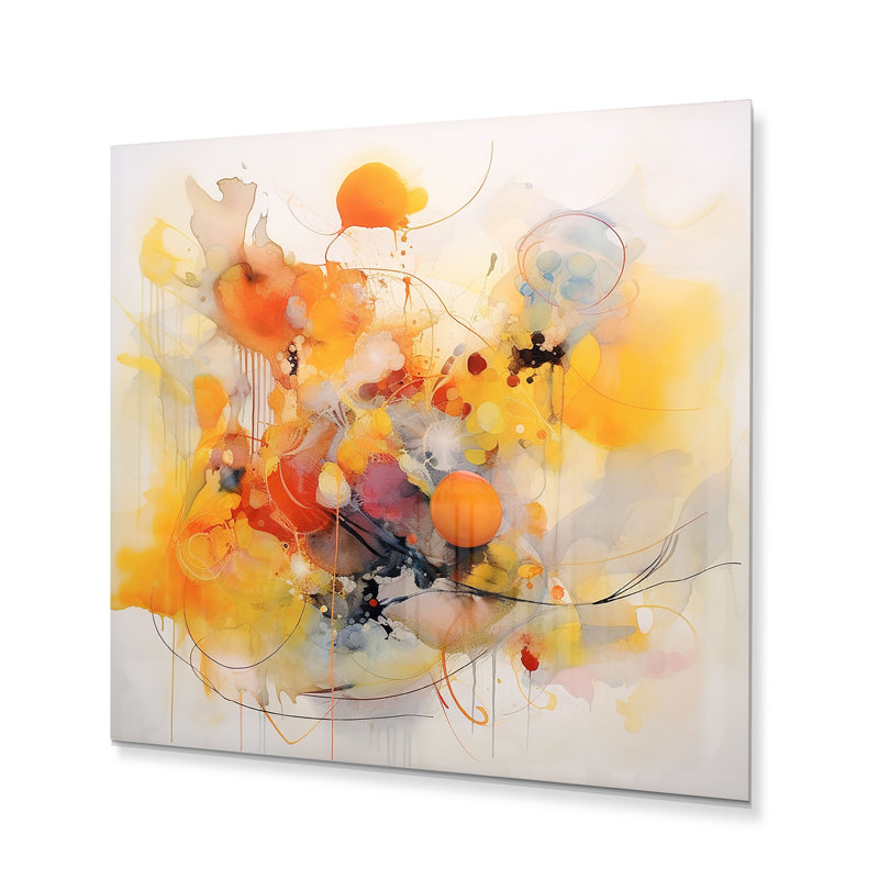 Tourbillons de couleur orange et jaune I - impression sans cadre sur métal, H 16 po x l 16 po x P 1 po
