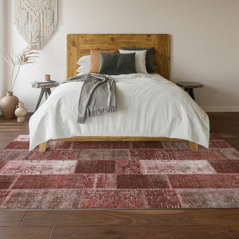 Tapis bourgogne de qualité supérieure lavable à la machine Cerrito, Rectangle 9 pi x 12 pi