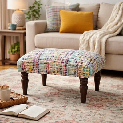 Handwoven Accent Footstool, Cotton Fabric