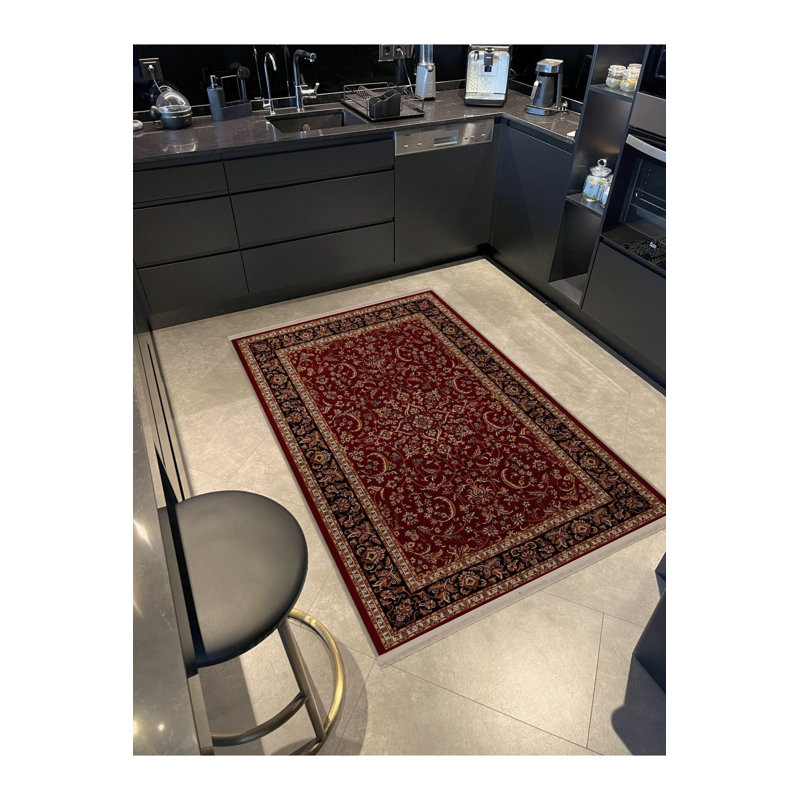Tapis décoratif noir traditionnel à motif ethnique traditionnel lavable à la machine, Rectangle 3 pi 3 po x 4 pi 11 po