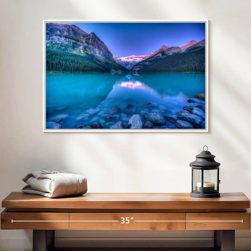 Lever de soleil magique de Lake Louise, Cadre flottant blanc, 25 po x 17 po