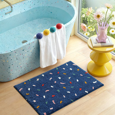 Ultra Soft Bath Mat, Premium Microfiber Non-Slip Washable Rug, (Navy Blue)