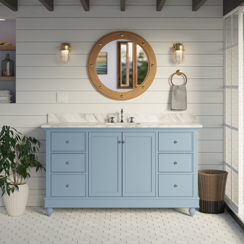 Ensemble de meuble-lavabo simple 60 po Ferdinand, Marbre de Carrare, Bleu poudré