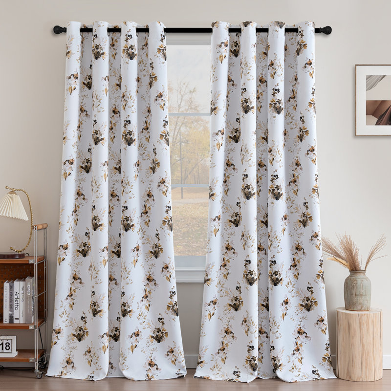 Four Seasonal Floral Curtains Printed Pattern Room Darkening Curtains for Bedroom Grommet Window Treatment Curtains, 2 Panels
