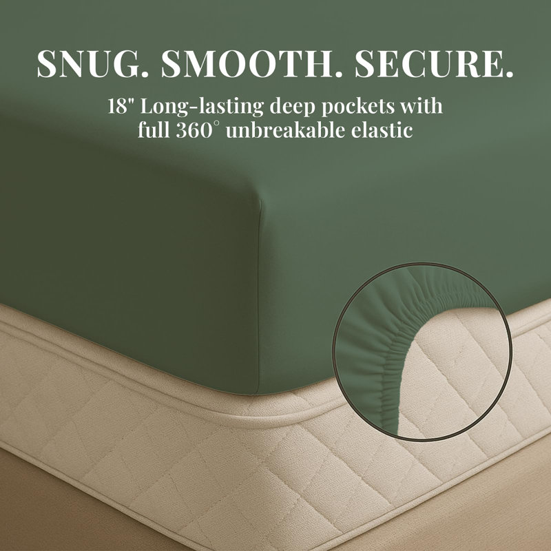 Premium Rayon From Bamboo Blend Sheet Set With Deep Pockets, Cooling and Breathable, Full Sheet Set with 4 Pillowcases, Basil
