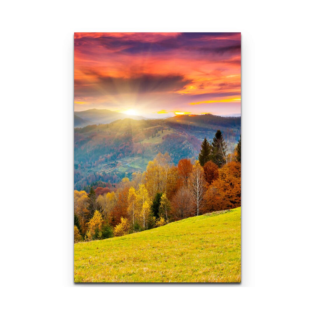 Leinwandbild Berglandschaft bei Sonnenaufgang im Herbst