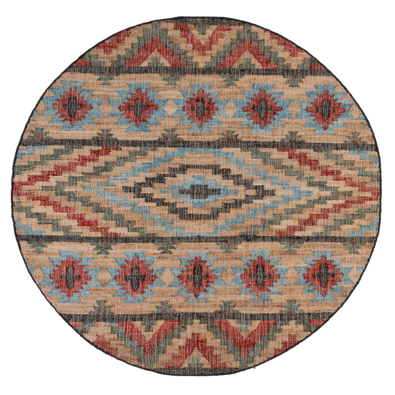 Keather Flat Weave Jute Southwestern Rug, Round 7'