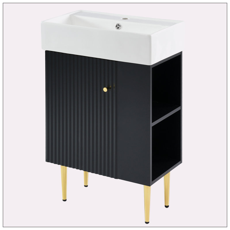 Meuble-lavabo de rangement droit 21,6 po, Noir, noir, noir, noir