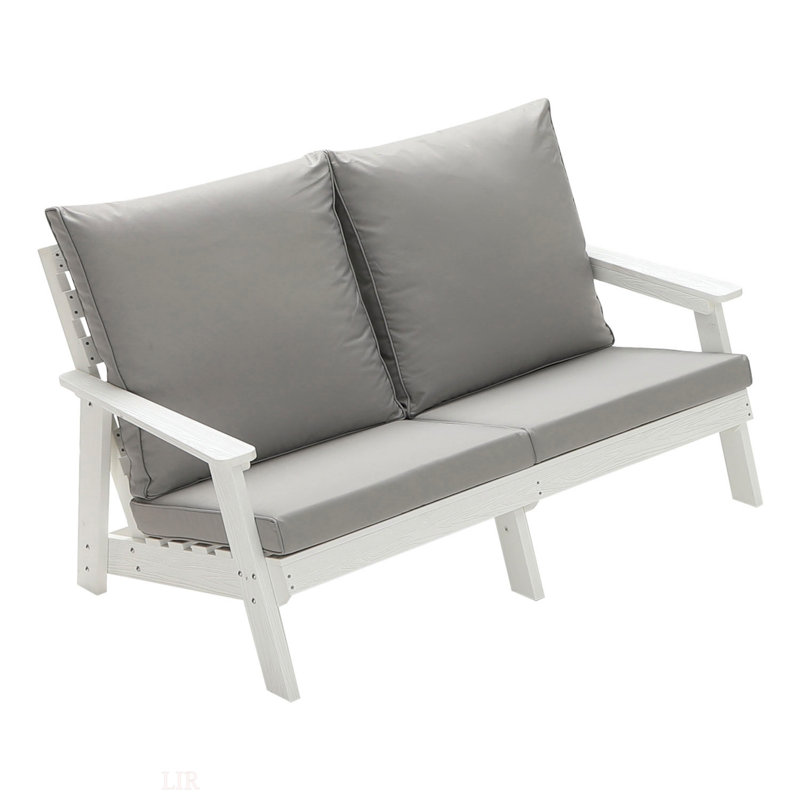 Loveseat With Cushion, Gray Cushion/White Frame