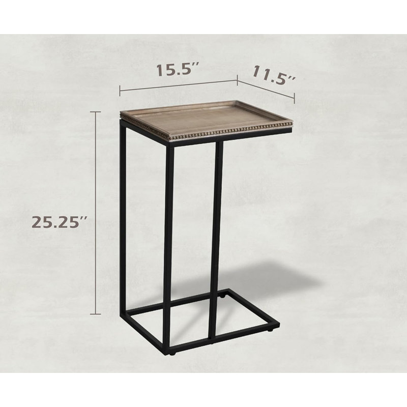 Farmhouse C Table Couch End Table Distressed Beaded Edge Tray Top Side Table, Black