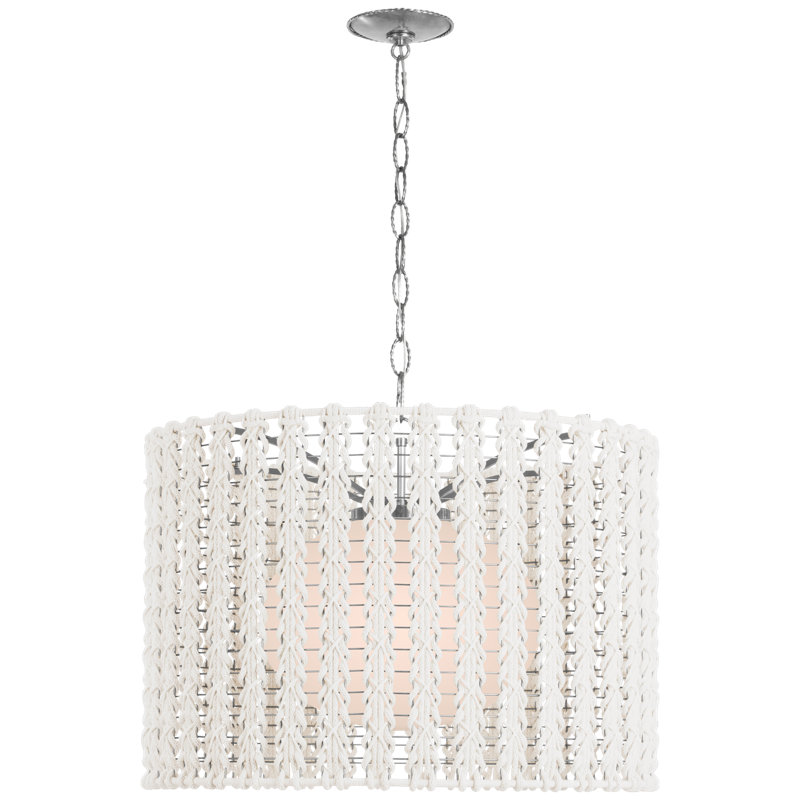 Catania 30" Hanging Shade With Cream Braided Rope, Polished Nickel, 29.25" H x 39.25" W x 39.25" D