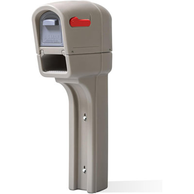 Stone Grey Heavy-Duty Plastic Post Mount Mailbox With Newspaper Holder Weather Resistant Easy Installation Dual Access