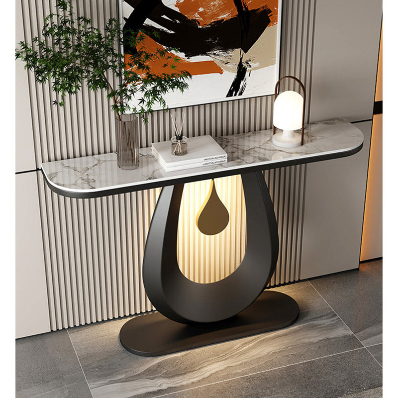 Table d'appoint contemporaine contemporaine style ovale, 31.5" H x 39.37" W x 11.81" D, Black