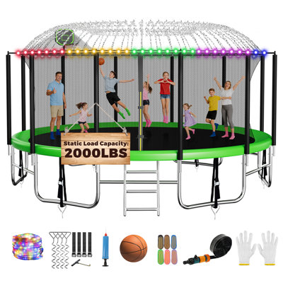 Fiziti Outdoor Trampoline Series 16' Round Backyard Trampoline with Safety Enclosure