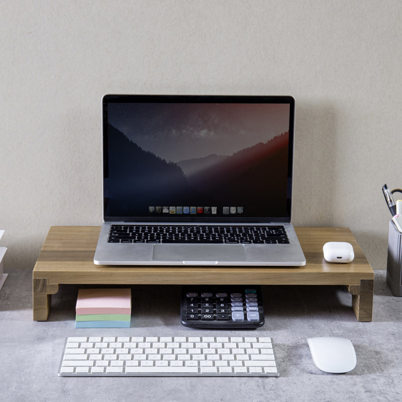 Organisateur de support pour moniteur de bureau en bois d'acacia
