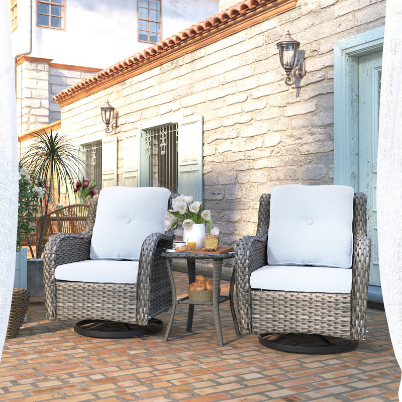 Blalock Wicker 2 - Person Patio Conversation Set with Cushions, Sky Blue
