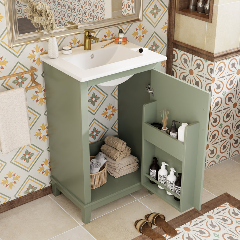 20" Single Bathroom Vanity With Ceramic Top, Green