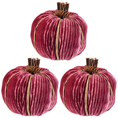 Ribbed Mini Pumpkin Fall Harvest Decorations - 3.5" - Wine Red - Set Of 3