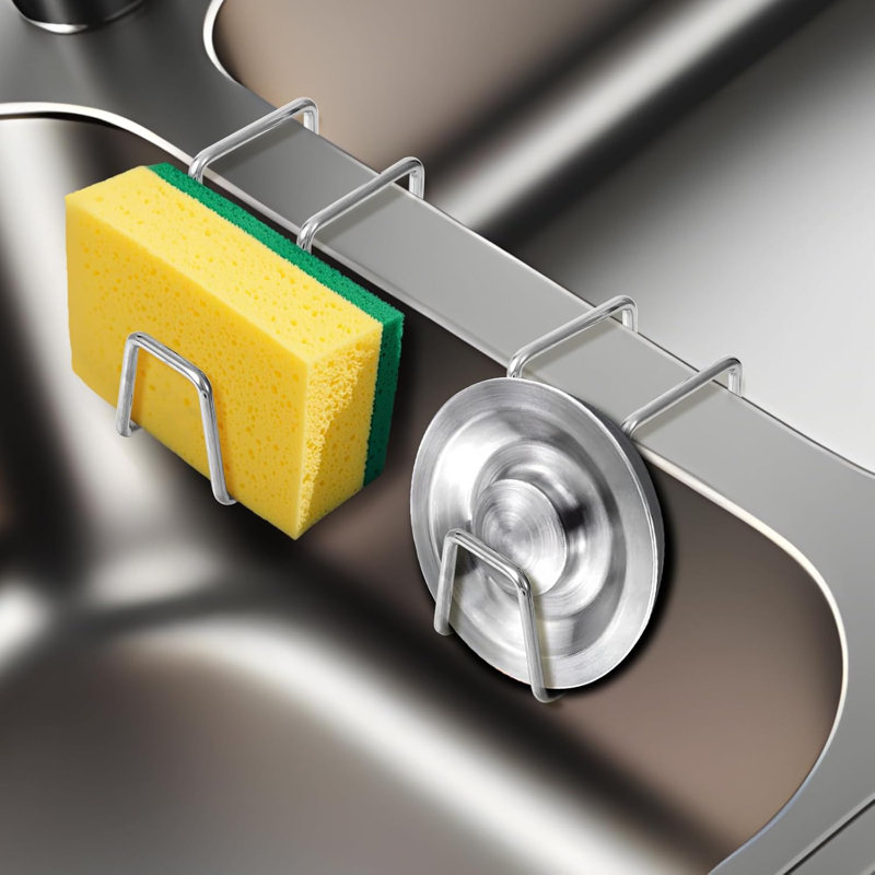Paquet de 2 porte-éponge en acier inoxydable pour évier de cuisine - Organisateur de panier à éponge suspendu avec drainage rapide, conception antirouille pour évier à double cuve, facile à installer et à ajuster