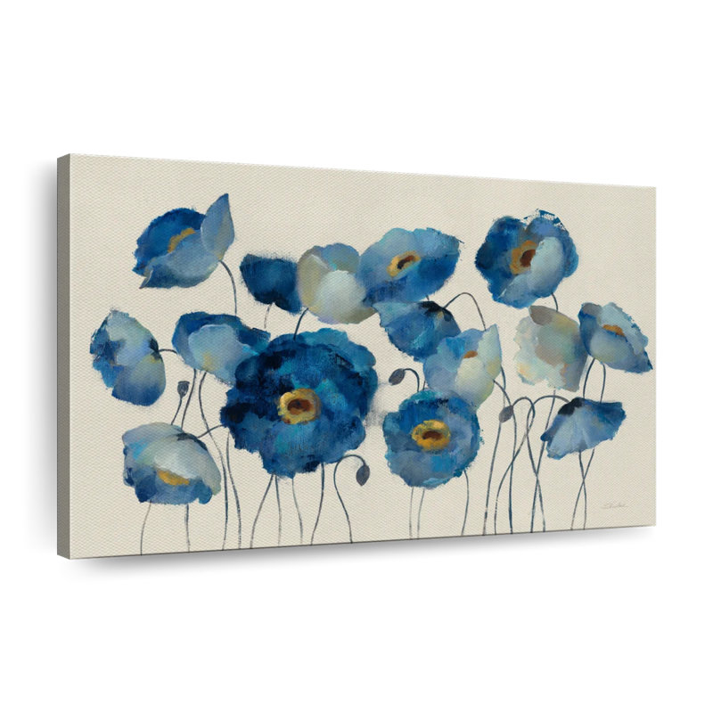Aigue-marine floral sur crème sur toile, H 24 po x l 36 po x P 1,25 po