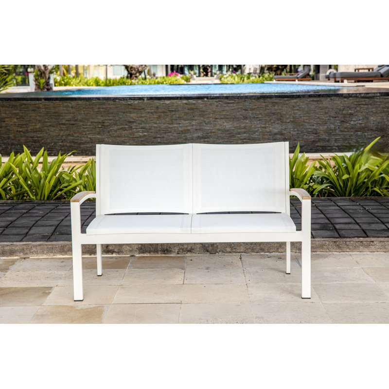 Tribeca Aluminum Teak Sling Stacking 2 - Seater Loveseat, White/Brown
