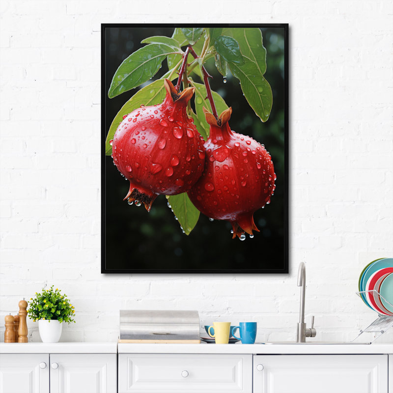 «Fruit Pomegranate Red Pointillism II», reproduction sur toile, Cadre noir, H 20 po x l 12 po x P 1 po