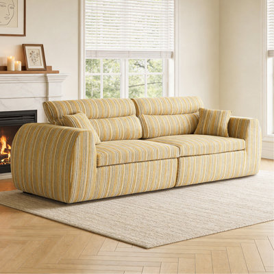 Canapé tissé à compression en chenille rayée, canapé compact à rangée droite avec éponge haute densité, canapé économiseur d'espace requis sans assemblage pour salon, appartement, bureau (rayure Bumblebee)