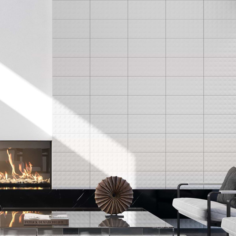 Kinzie 8x16 Pyramid 3D Matte Ceramic Tile, White