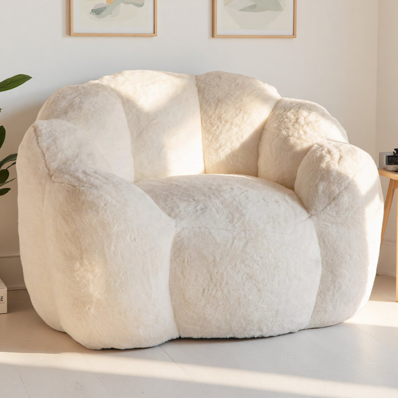 Floral Shaped Bean Bag Chair, Beige Faux Fur , Single