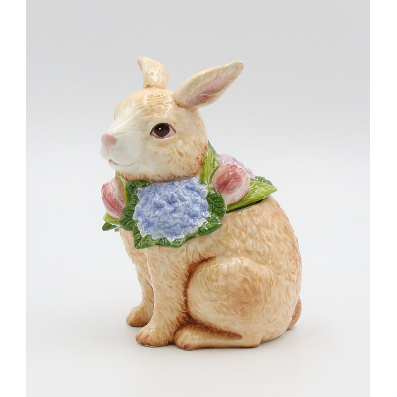 Spring Bunny with Flowers Candy Jar- 7 3/8"H 