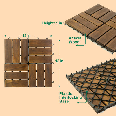 30 carreaux de sol en bois d'acacia - Installation à l'intérieur et à l'extérieur de haute qualité convenant aux terrasses, aux terrasses et aux bords de piscine