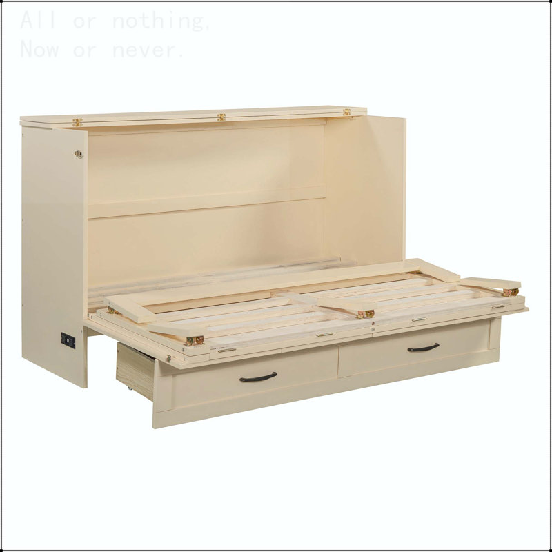 Grand lit escamotable avec grands tiroirs et chargement USB, Doré
