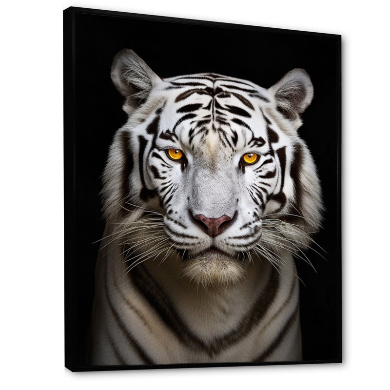 " Fierce White Tiger III ", Black Floater Framed, 32" H x 24" W x 1" D