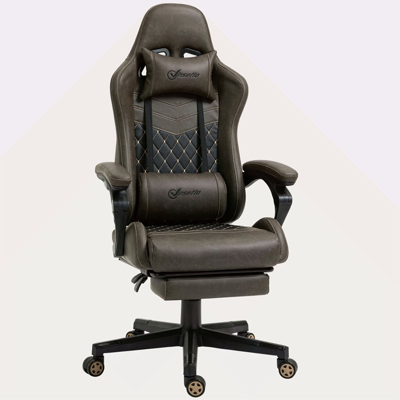 Fauteuil de jeu en cuir polyuréthane de bureau de course avec dossier inclinable et dossier haut, Brun