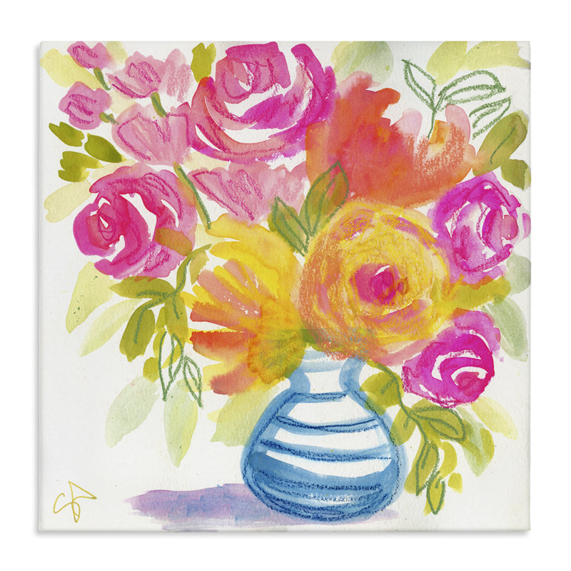 "Rose et jaune", art mural sur toile par Suzanne Allard, H 24 po x l 24 po