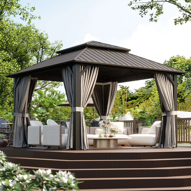 Hardtop Gazebo with Galvanized Steel Roof & Metal Frame, 12 Ft. W X 12 Ft. D, Gray