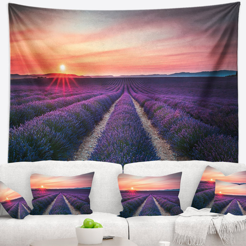 Tapisserie «Landscape Endless Rows» de lavande, H 68 po x l 80 po