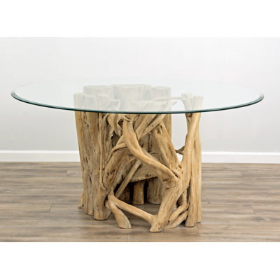 Dyson Round Glass Top Dining Table with Wood Base