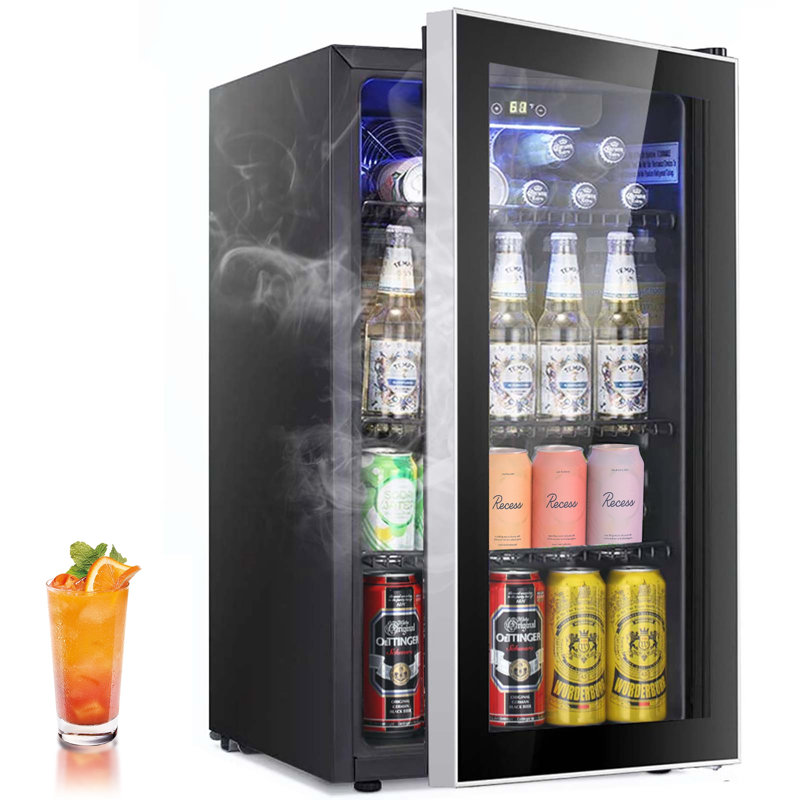 R.W.FLAME 17.52'' W 120 Cans (12 oz.) 3.2 Cubic Feet Beverage Cooler with Wine Storage and Reversible Glass Door, Black/White