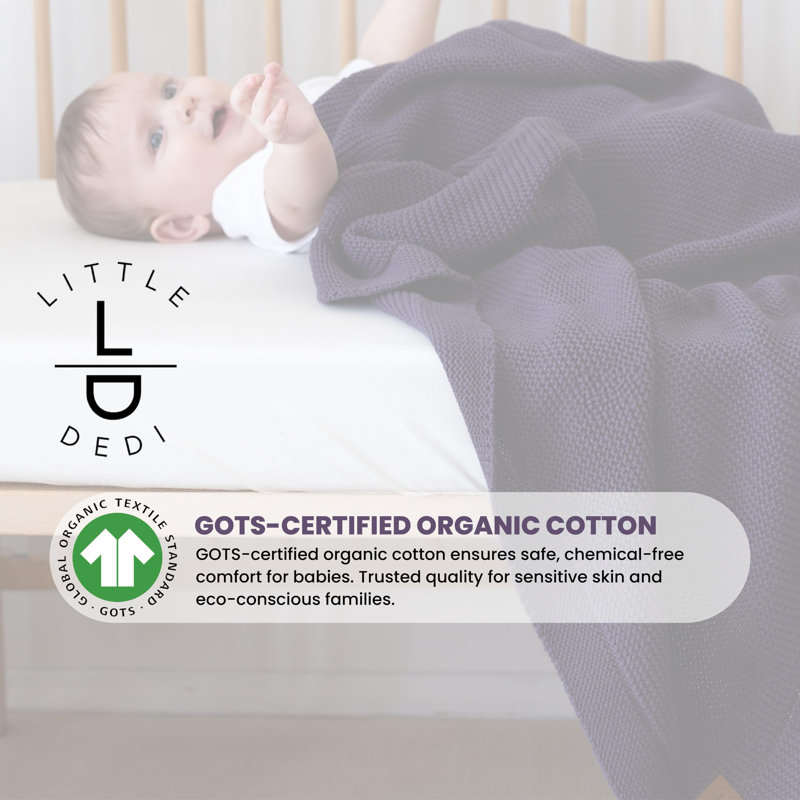 Couverture pour bébé en coton biologique Little Dedi 30 po x 40 po - Certifié GOTS, maille douce avec boîte-cadeau, couverture de chambre de bébé respirante pour lit de bébé et poussette, lavable à la machine