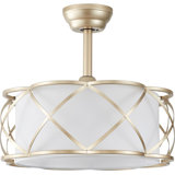 Gold Boho Chandelier Ceiling Fan With Light And Remote Control, 6-Speed Reversible Motor, Fabric Drum Shade For Bedroom, Living Room, Nursery - Mid-Century Modern Design