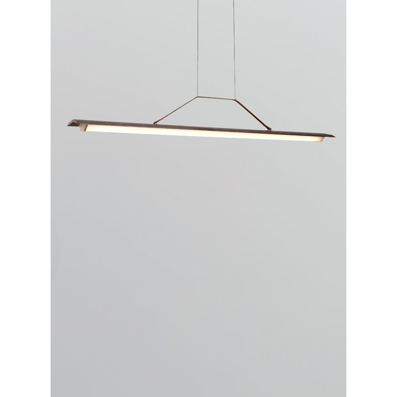 Penna Linear LED Pendant, 7.7" H x 40.5" W x 2.3" D, 3500K Bright White Bulb Temp, 120V, Distressed Brass/ White Washed Oak