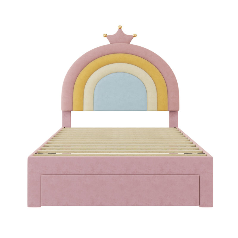 Upholstered Single (3') Velvet Drawers Bed