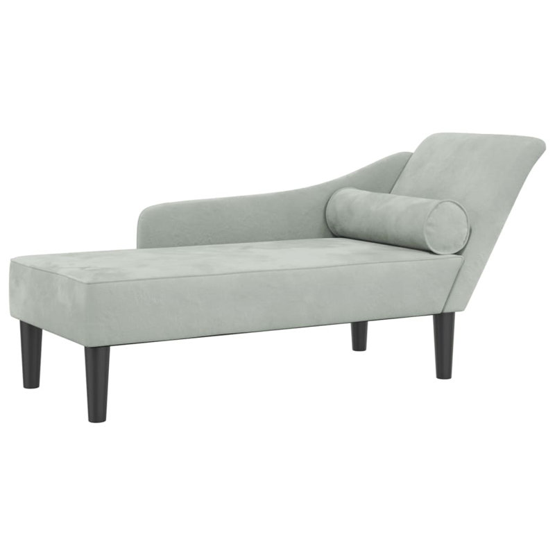  Chaise longue avec coussins en velours gris clair, Gris clair