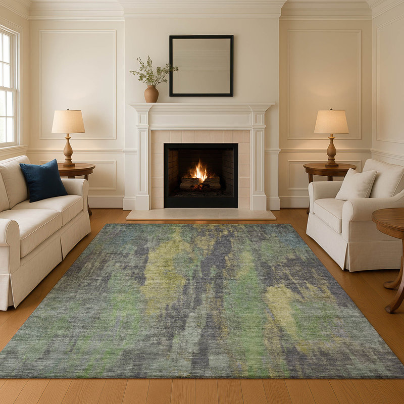Tapis abstrait lavable à la machine Premium AMF1648, Rectangle 10 pi x 14 pi