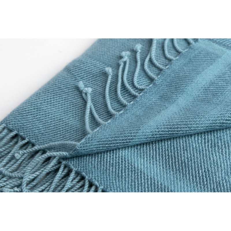 Cashmere Wool Throw Hand Woven Throw Blanket, Blue